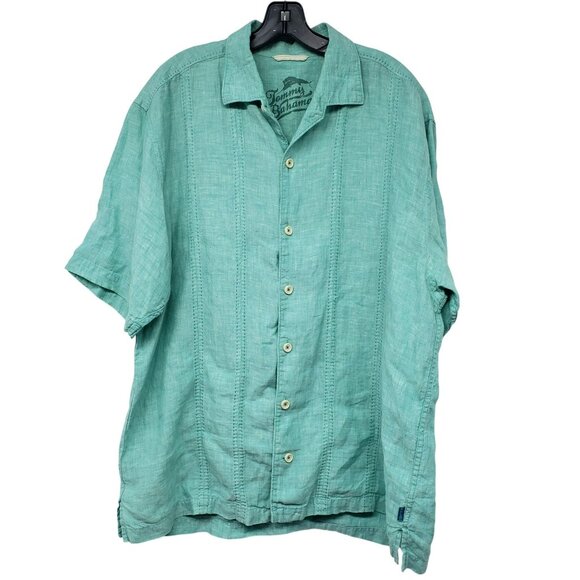 Tommy Bahama Relax Linen Teal Short Sleeve Casual Button Down Shirt XL - Picture 1 of 10